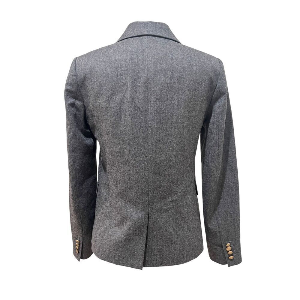 J. Crew Blazer Womens sz 2 Gray 100% Wool Jacket Gold Crest Buttons - Picture 2 of 7